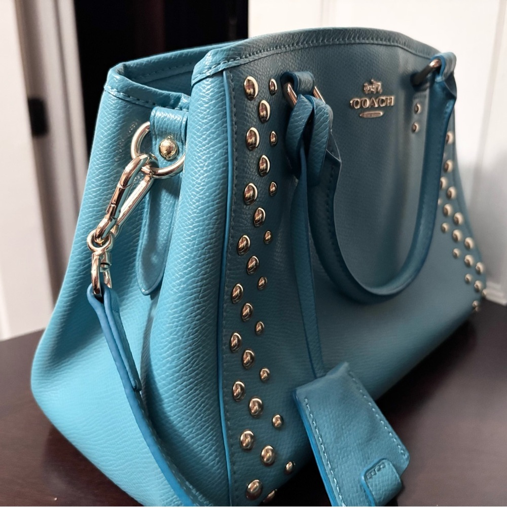 Coach Blue Margot Carryall Silver Studded Bag